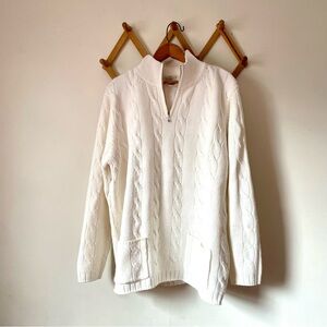 White Cable Knit Quarter Zip Sweater